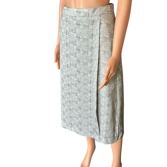 MM Lafleur Size 16 Gray Basketweave Faux Wrap Side Split Midi Skirt - USA Made - Picture 1 of 5